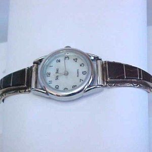 Sterling Silver Women's Black Inlay Watch